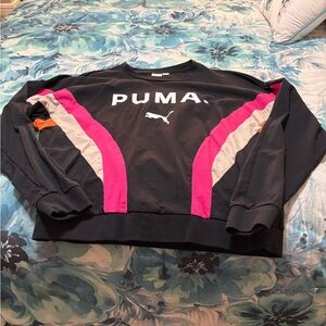 PUMA Women's Black Long Sleeve Top with pink and white accents.